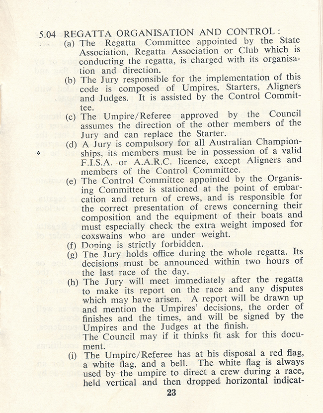 1965 Rowing Australia constitution and rules of racing